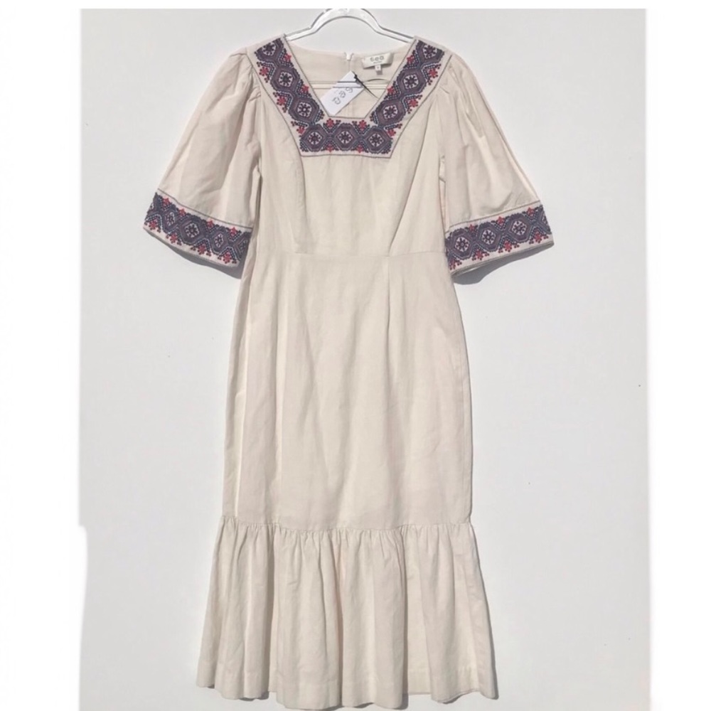 Sea New York Leah Embroidered Puff Sleeve MIDI Dress Sz. 10